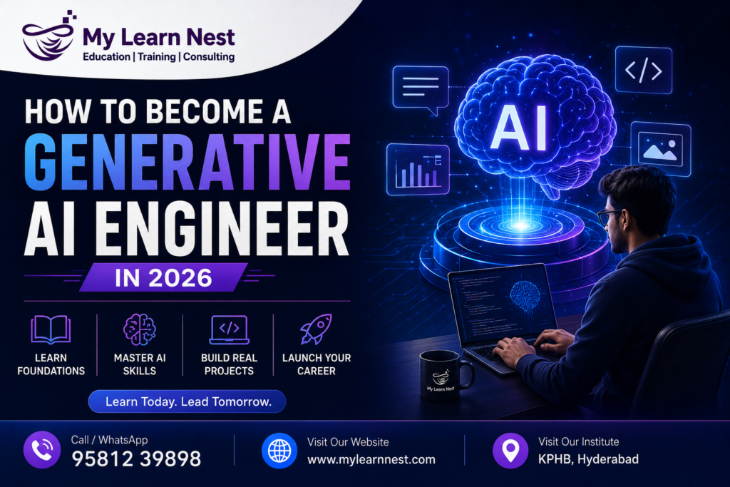 How to become a Generative AI Engineer in 2026 with skills, roadmap, and career opportunities.